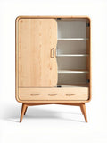 Wooden storage cabinet with glass door and three shelves 80 x 50 x 120cm