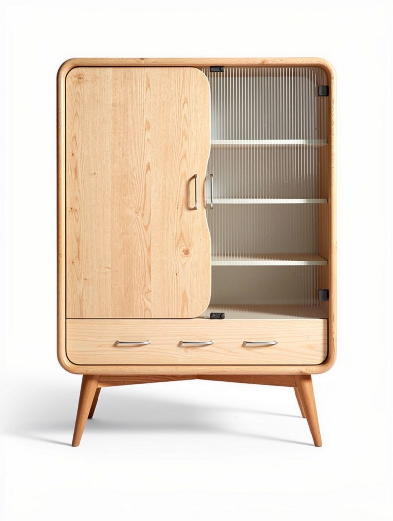 Wooden storage cabinet with glass door and three shelves 80 x 50 x 120cm