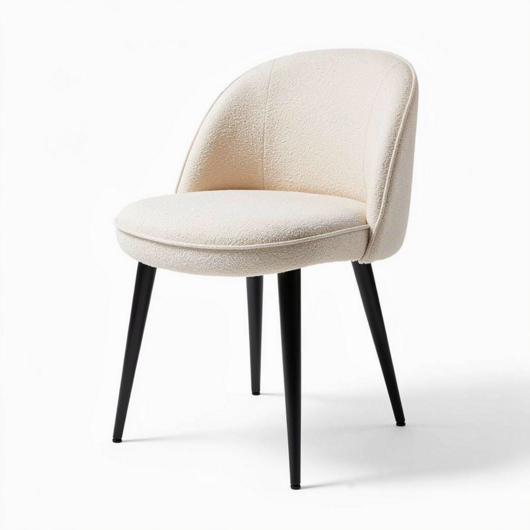 Upholstered dining chair in cream color with black metal legs 35 x 35 x 80cm
