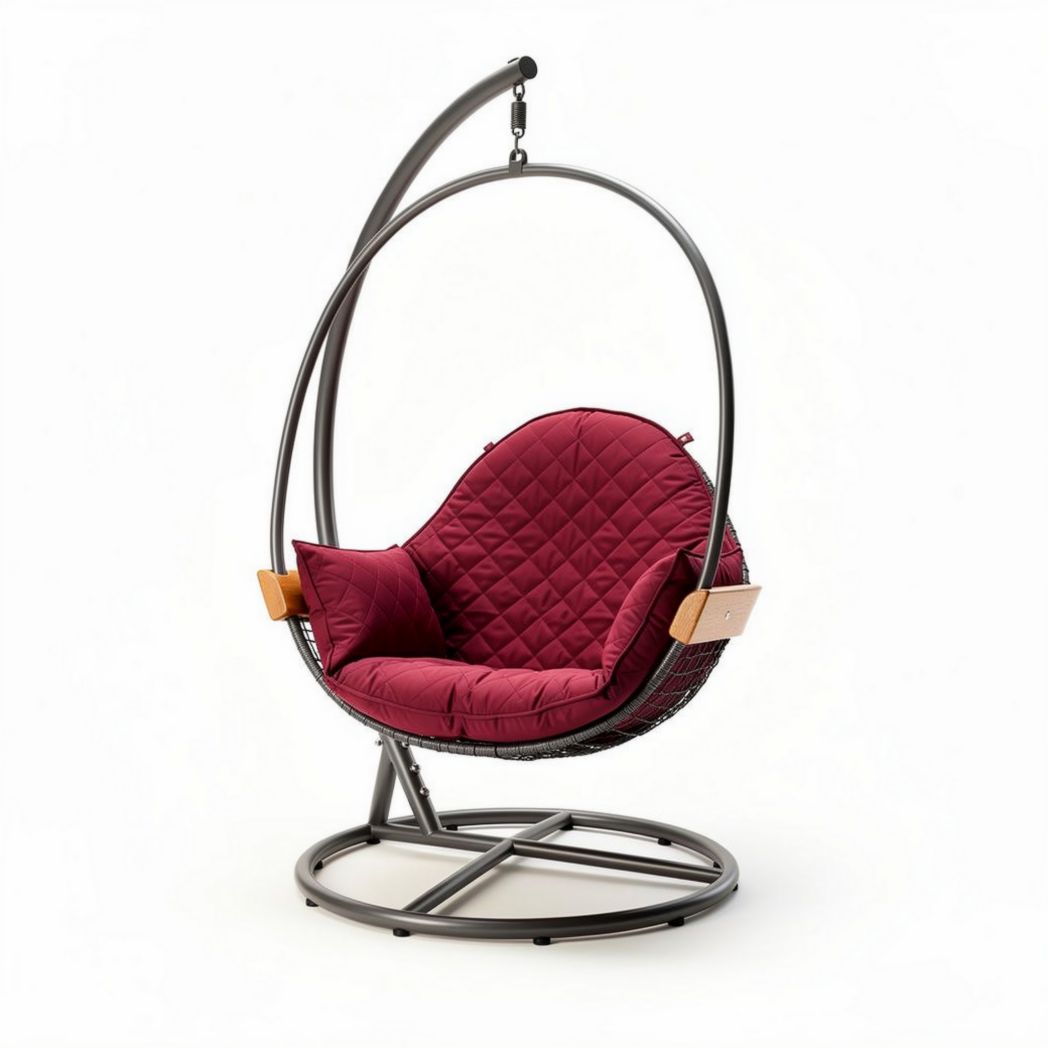 Hanging egg chair with soft cushion in burgundy color and durable metal frame