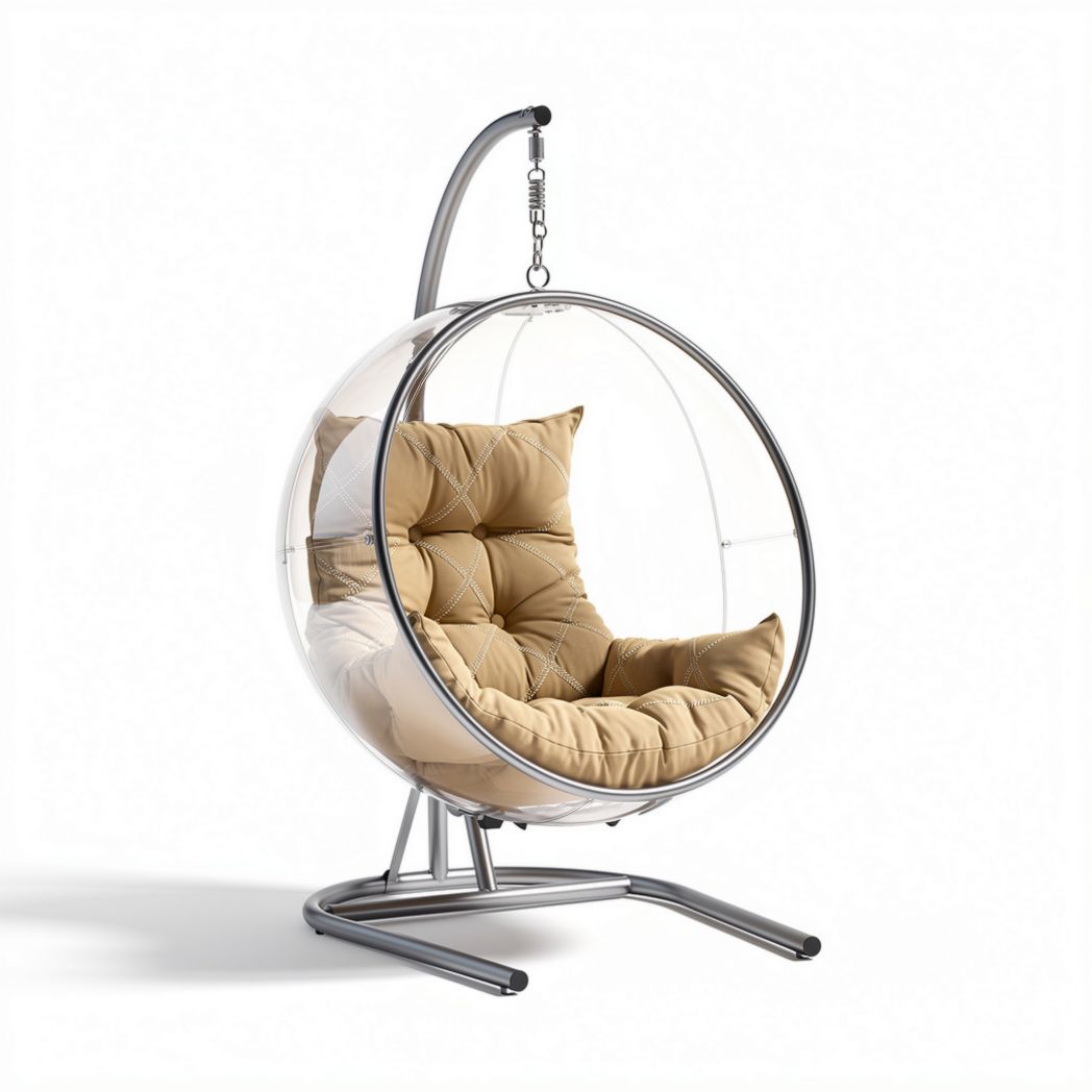 Acrylic hanging chair with metal frame and soft cushioned seat 100 x 100 x 120cm
