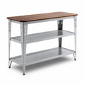 Metal kitchen prep table with wood top and two mesh shelves 120 x 60 x 75cm
