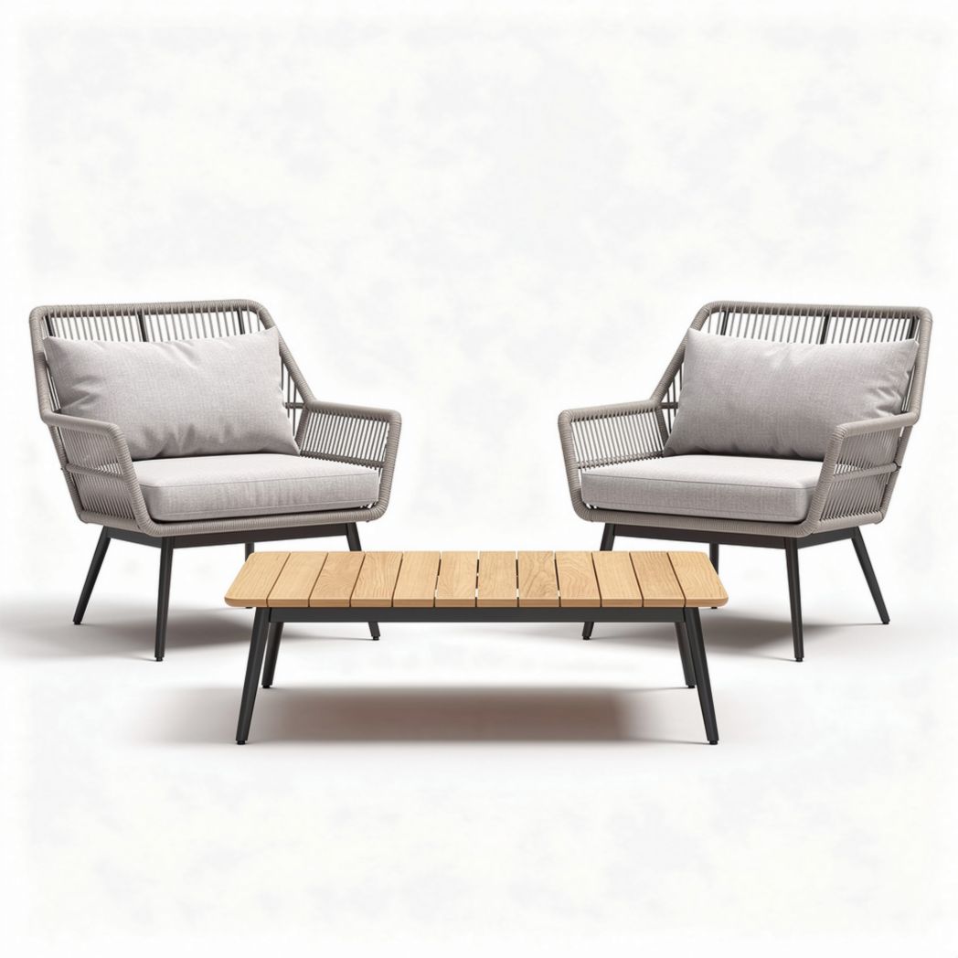 Outdoor patio seating set with aluminum frame and fabric cushions 90 x 80 x 70cm