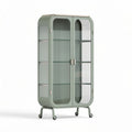 Glass display cabinet with sliding doors in green metal 80 x 40 x 180cm