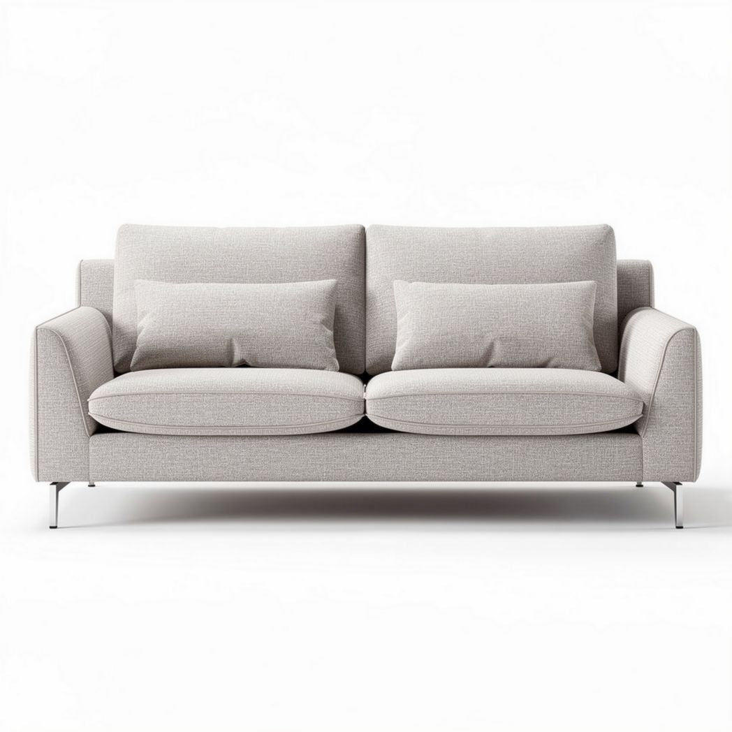 Contemporary two-seater sofa in light gray fabric with firm cushions 200 x 90 x 85cm