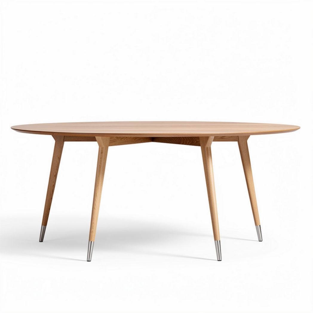 Round wooden dining table with tapered legs for modern interiors 140 x 140 x 75cm
