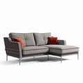 Modern sectional sofa in grey fabric with orange accent pillows 200 x 90 x 85cm