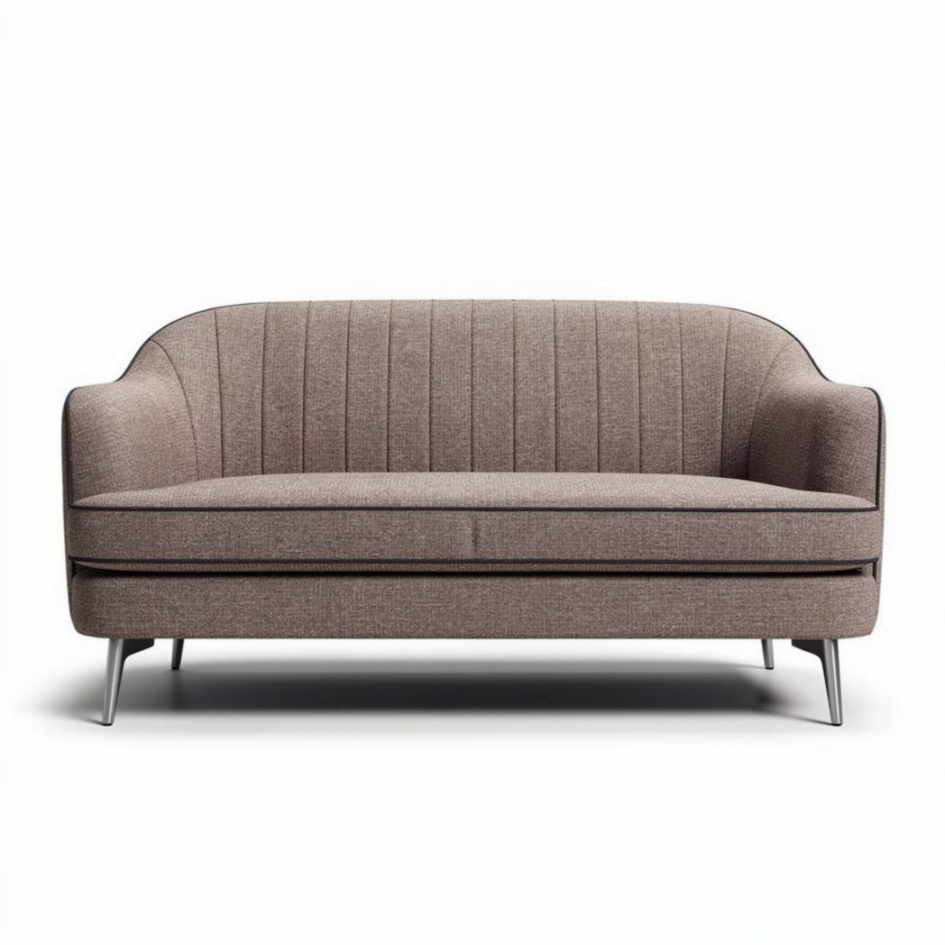 Upholstered two-seater sofa in light brown fabric with metal legs 180 x 90 x 85cm