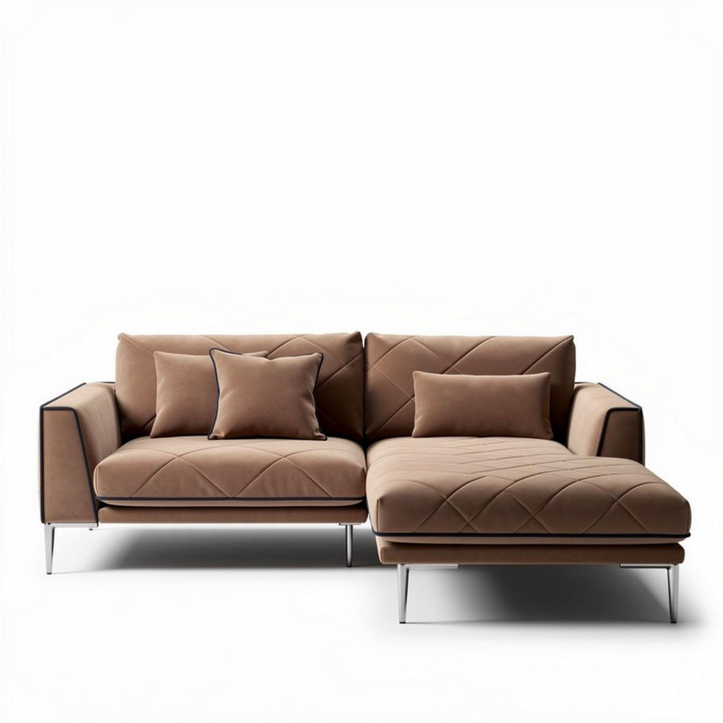 Contemporary sectional sofa in brown velvet with adjustable chaise lounge 220 x 90 x 80cm