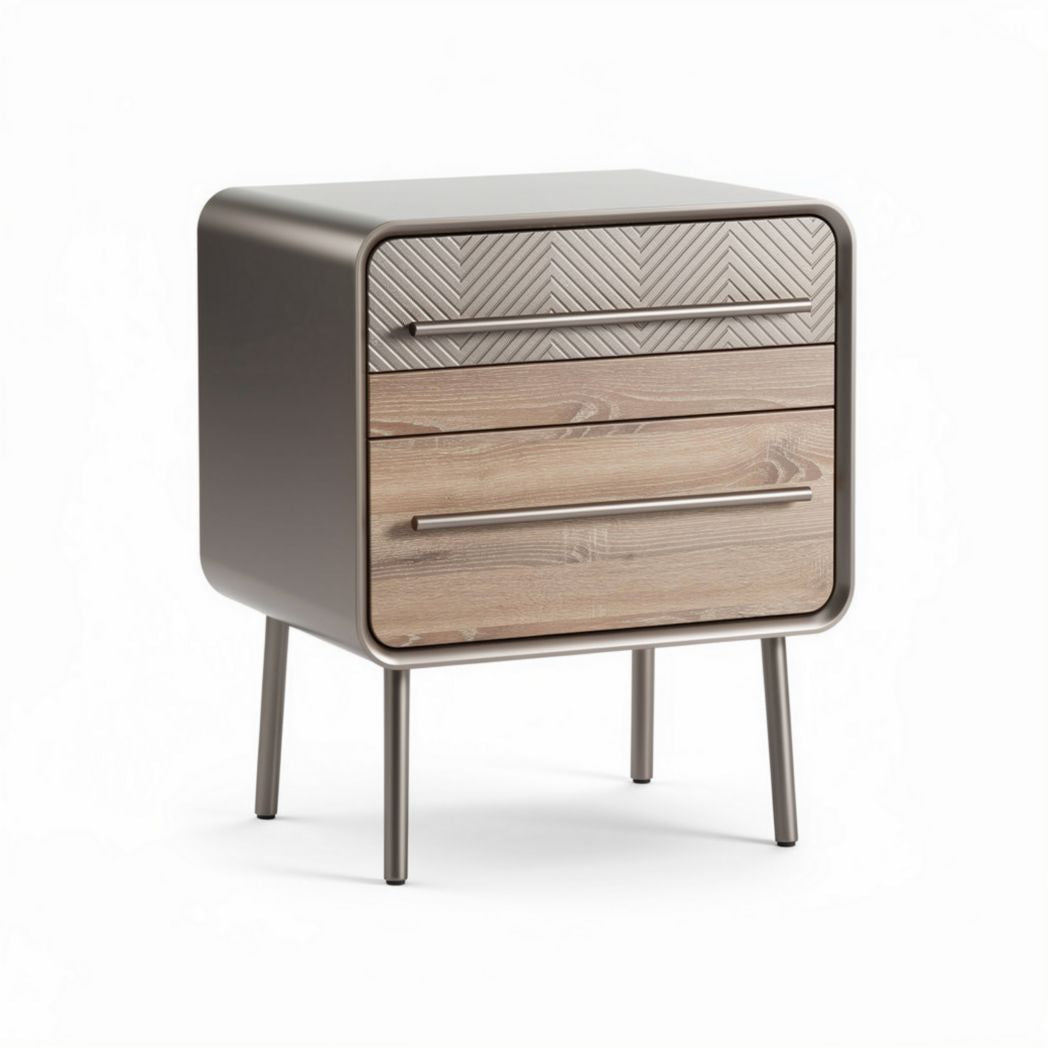 Modern nightstand with wood drawers and metal frame 40 x 40 x 50cm