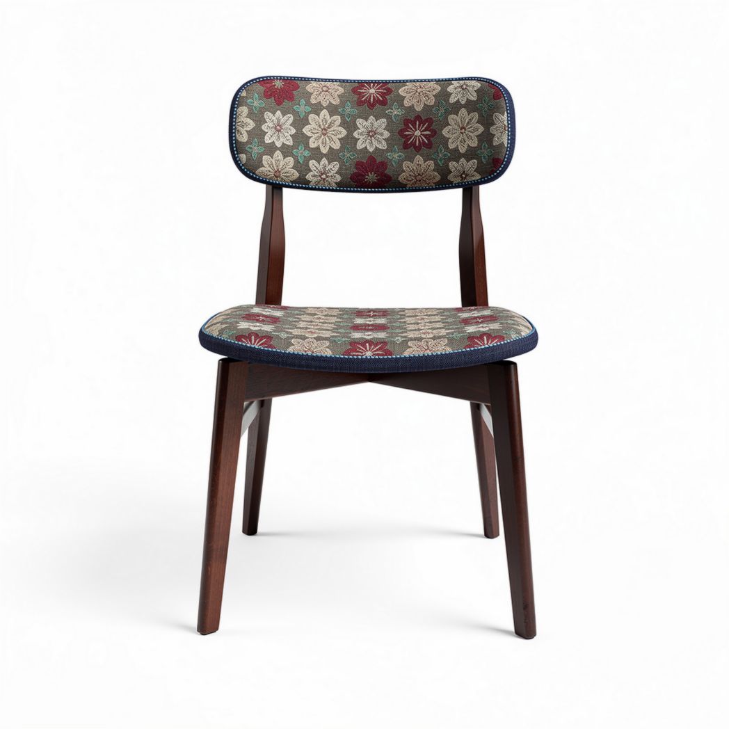 Wooden dining chair with floral fabric upholstery 45 x 45 x 85cm