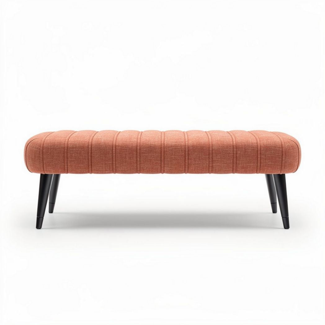Upholstered ottoman in terracotta fabric with black wood legs 120 x 40 x 30cm